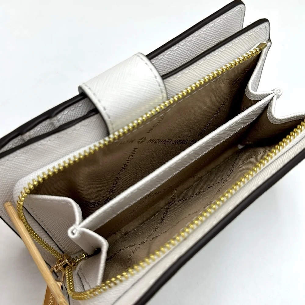 Michael Medium Crossgrain Leather Bifold Wallet Optic White  NWT